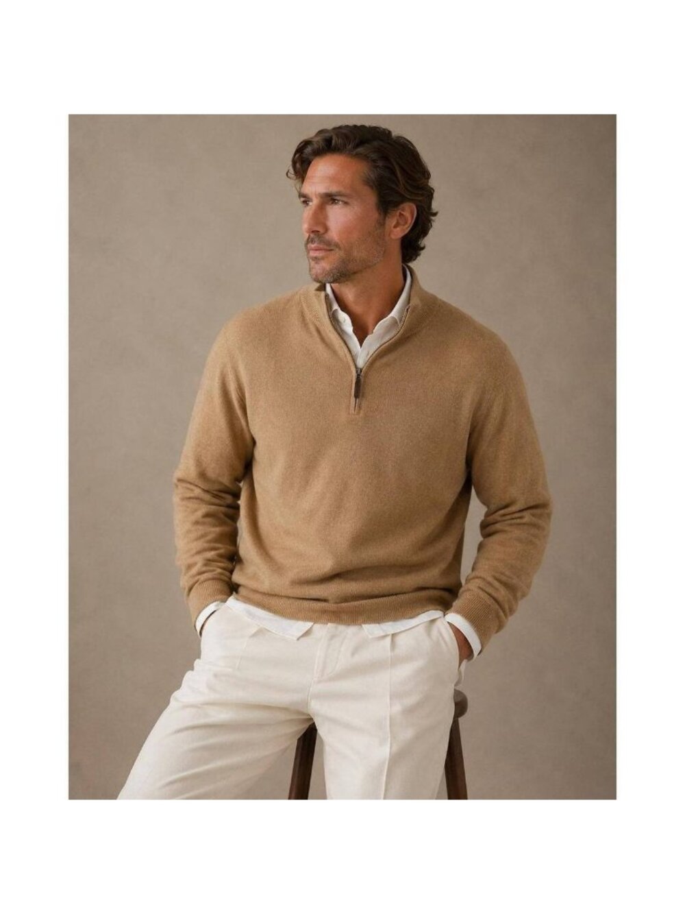 NWT J.Crew Men's Heritage 100% Cotton Quarter Zip Pullover Sweater Camel XL
